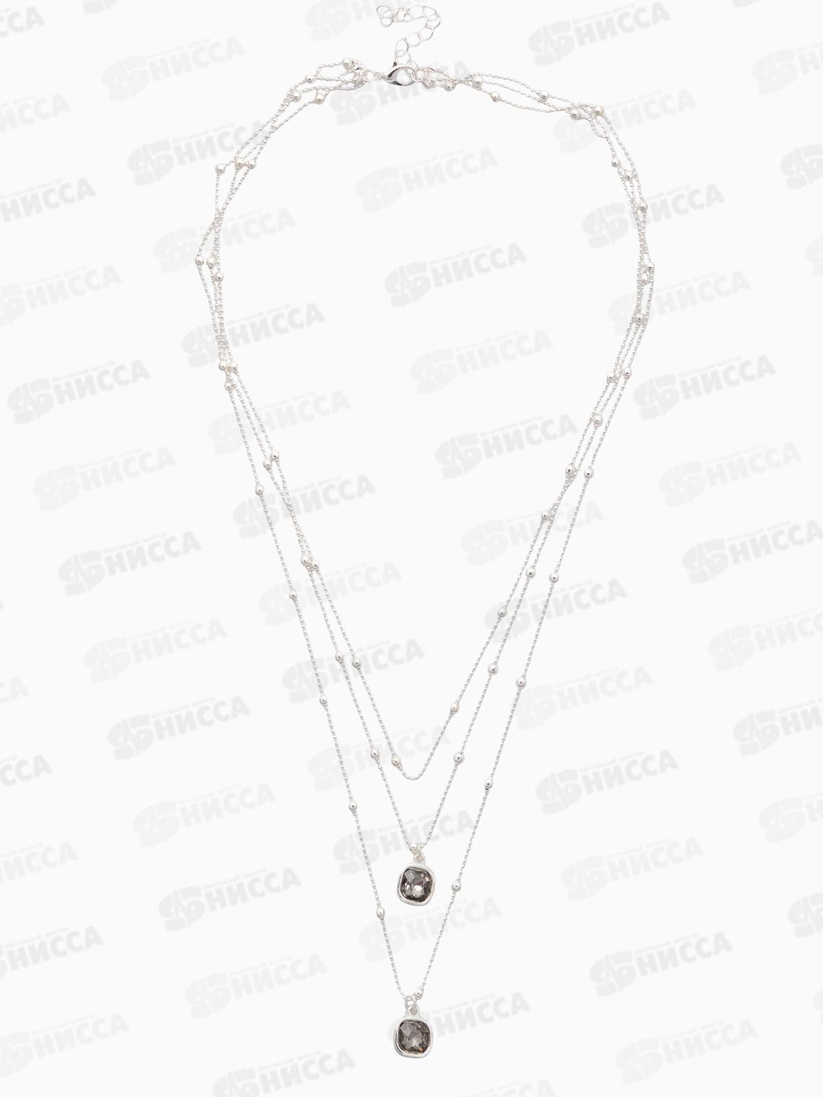 Колье &quotЛегкий стиль&quot 3 яруса, квадрат, белый в серебре 10906117