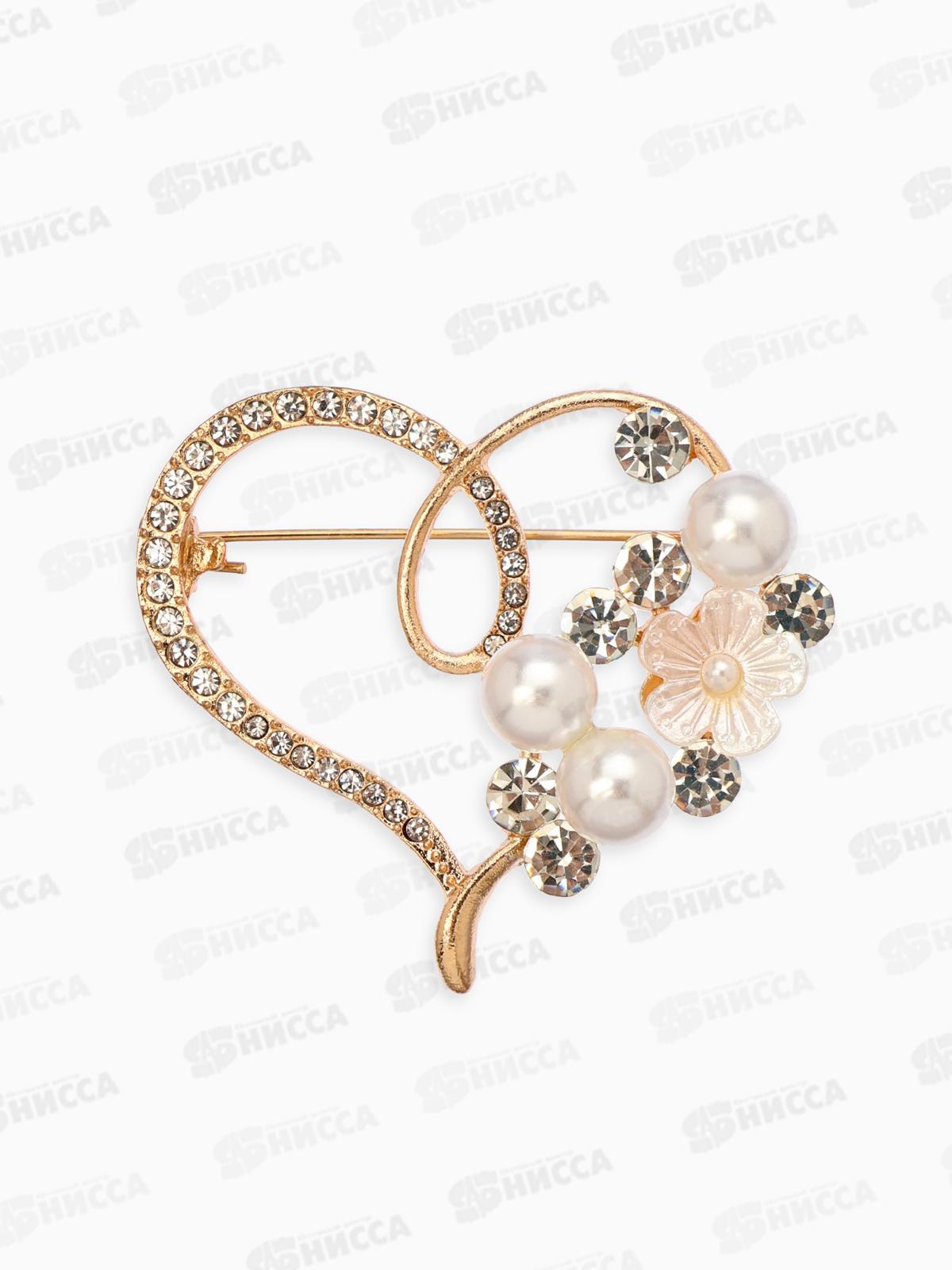 Брошь &quotСердце&quot жемчужное, цвет белый в золоте 1489284