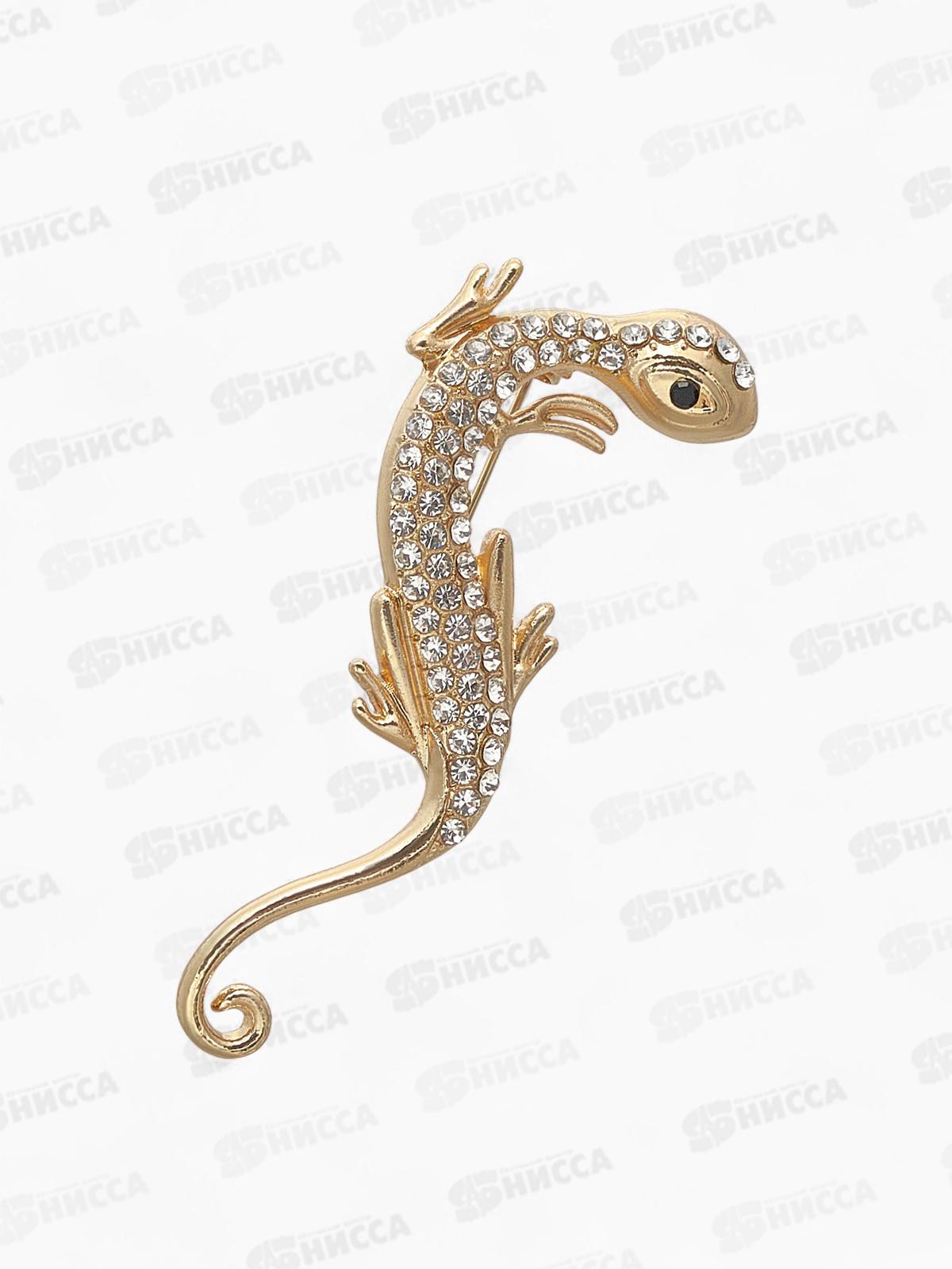 Брошь &quotЯщерица&quot узкая, цвет белый в золоте 7847217
