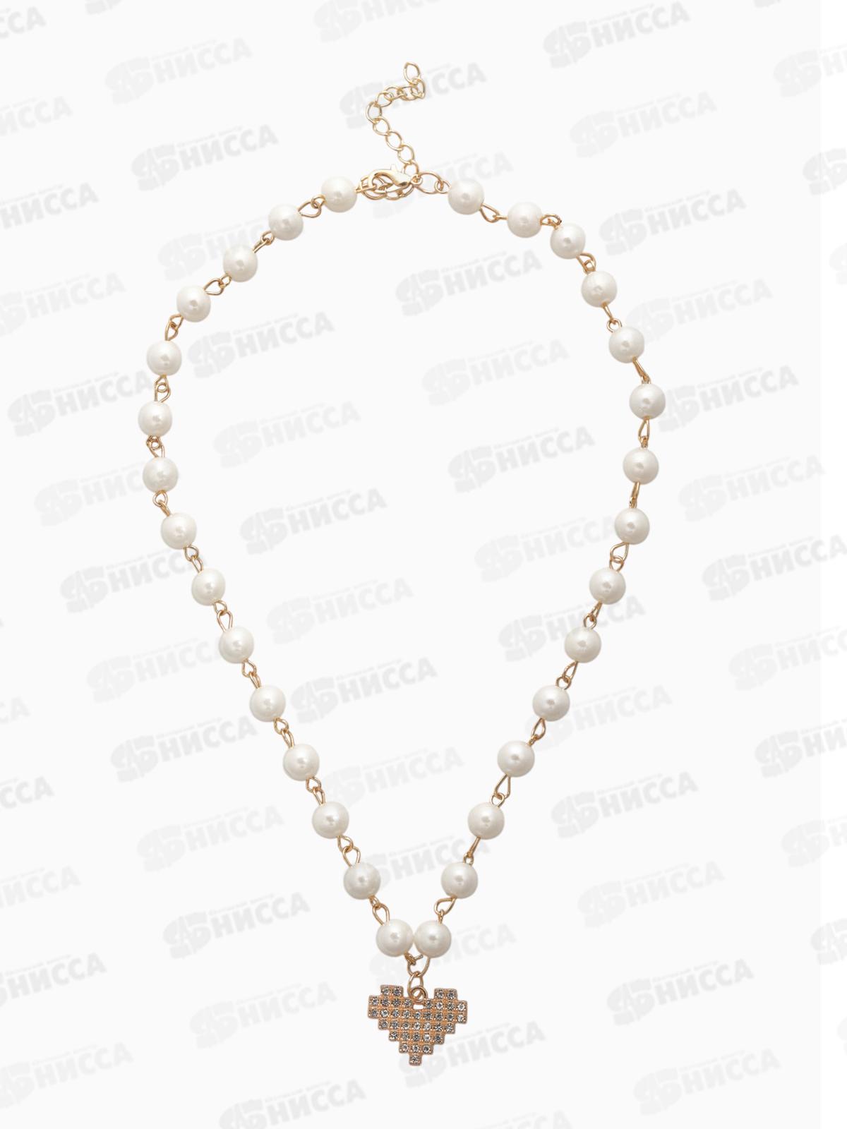 Колье &quotСердце&quot с жемчугом, квадратное, 40см, белый в золоте 9690841