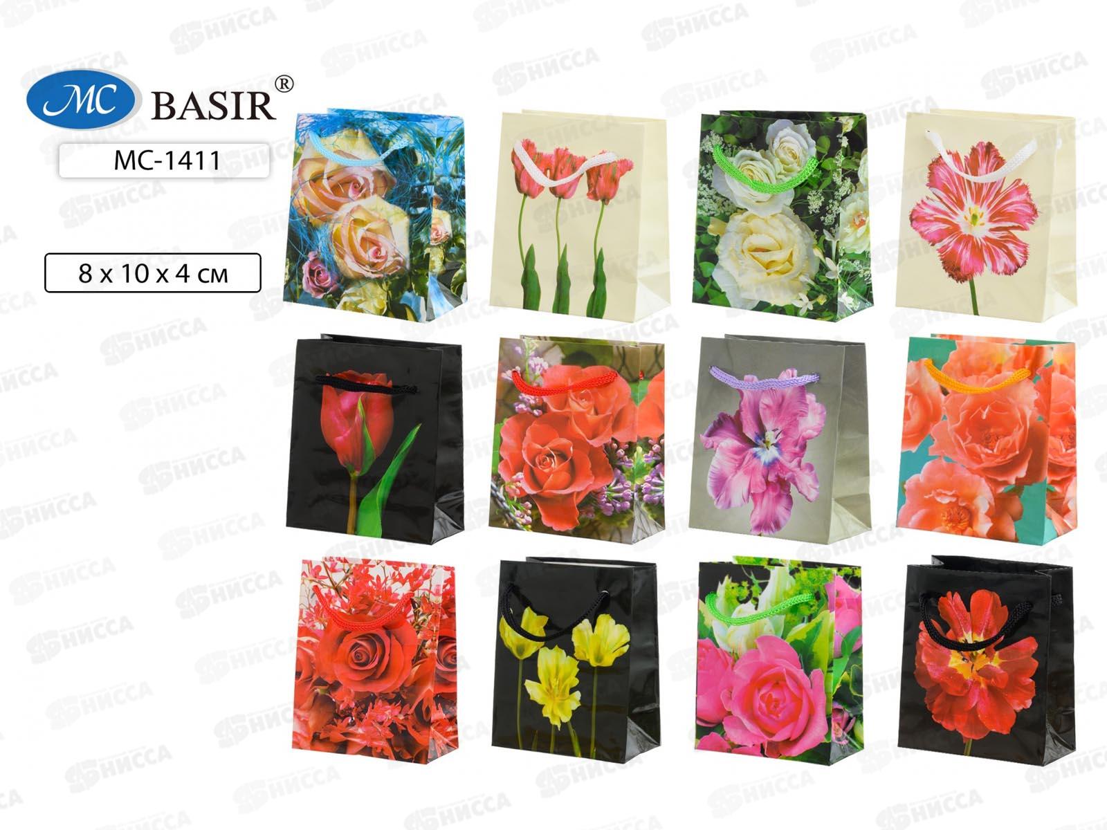Пакет подароч. бумажный, 8*10*4см, рис.-цветы, асс. МС-1411*12