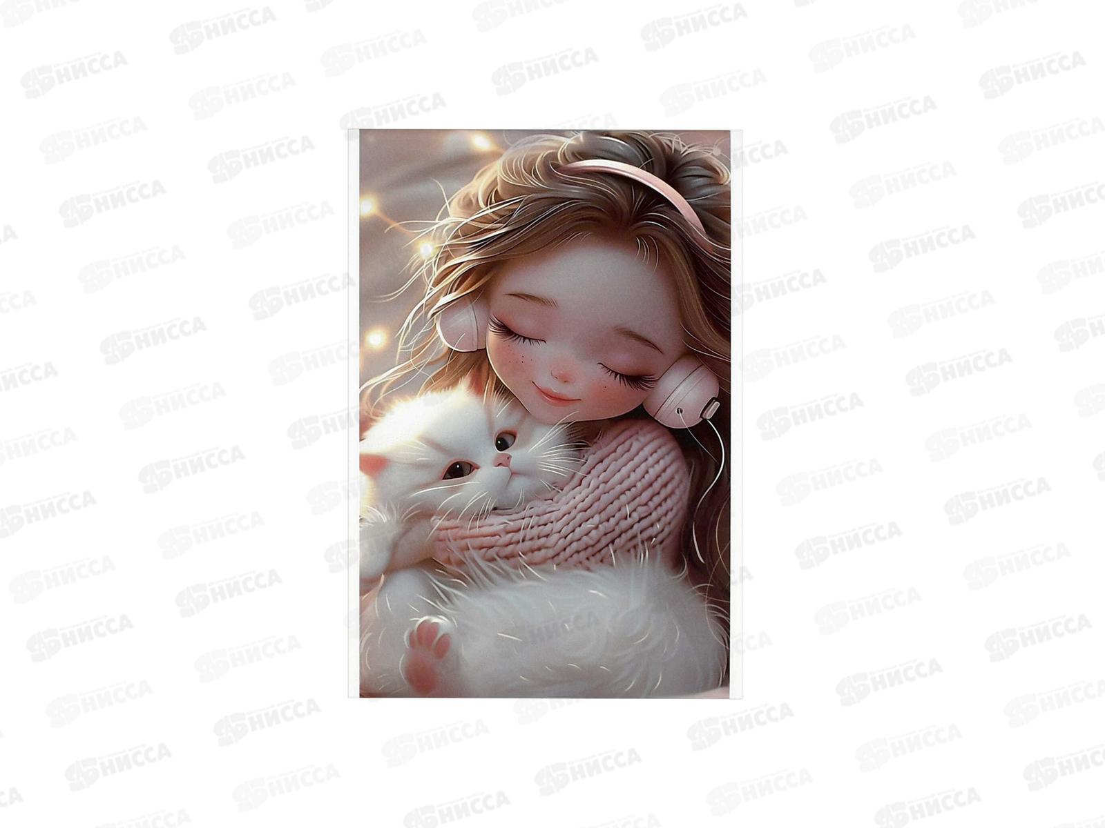 Блокнот 40л ФЕН А6 Девочка в наушниках и котенок, 72949 *5/80