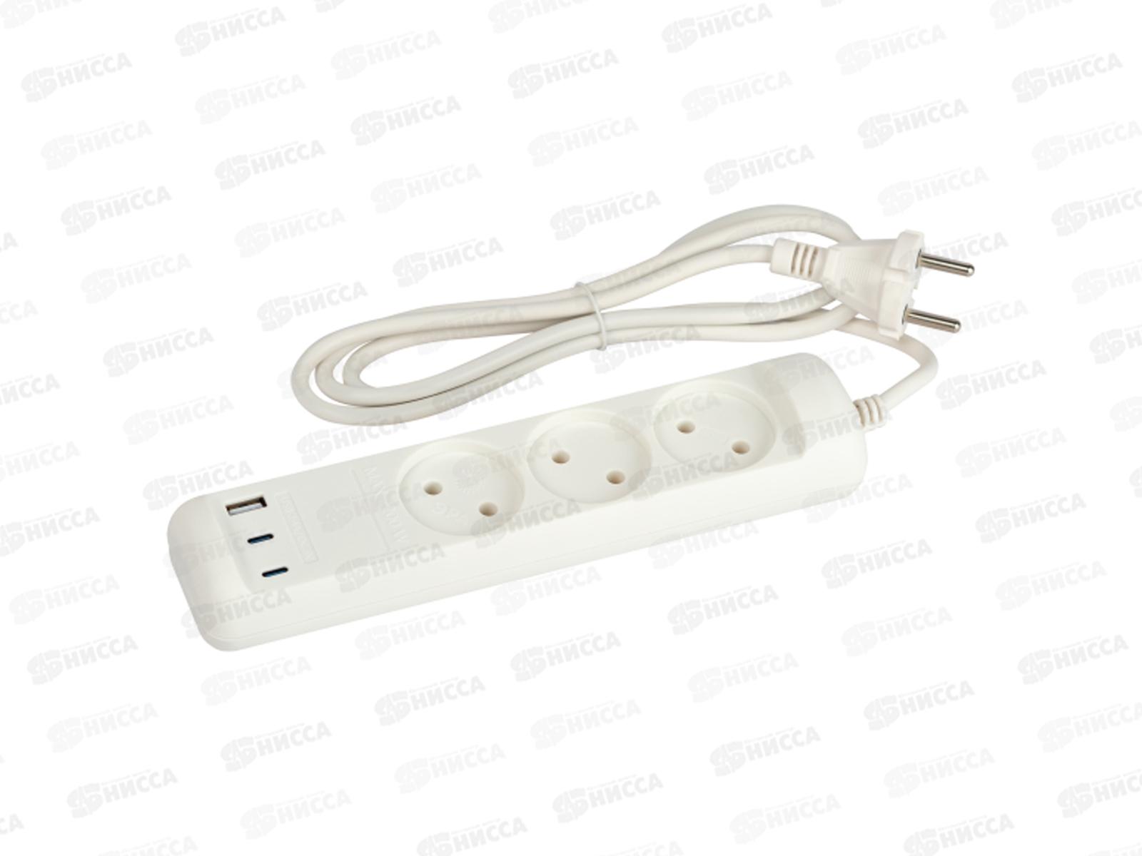 Удлинитель ЭРА  3роз.+3USB A+C 1.5м 10А, белый, U-3-1,5m-USB-W *20