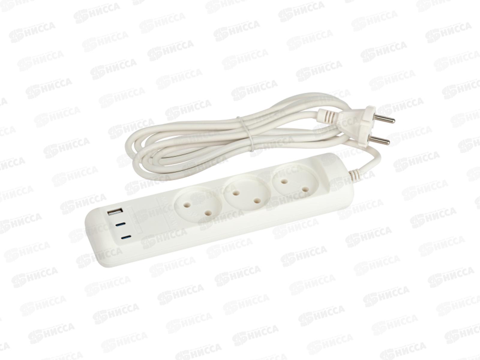Удлинитель ЭРА  3роз.+3USB A+C 3м 10А, белый, U-3-3m-USB-W *20