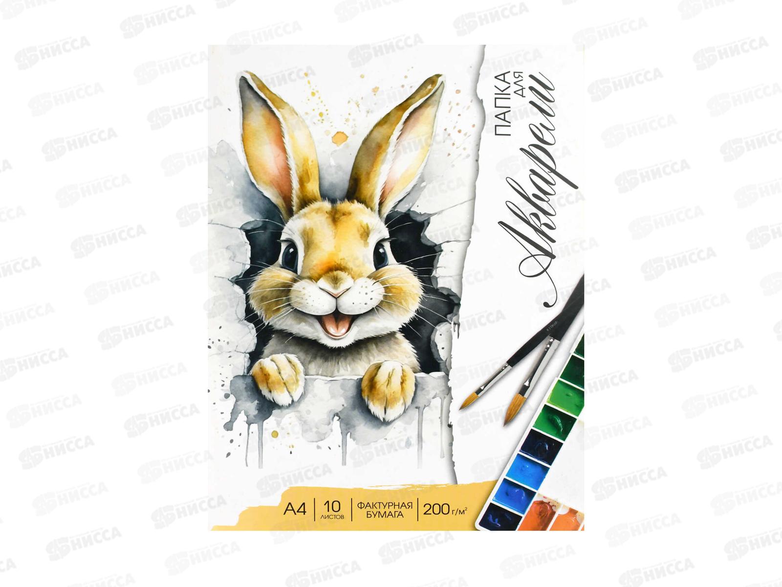 Папка д/акварели А4 10л ФЕН Акварельный заяц, 200г/м2 69937 *30