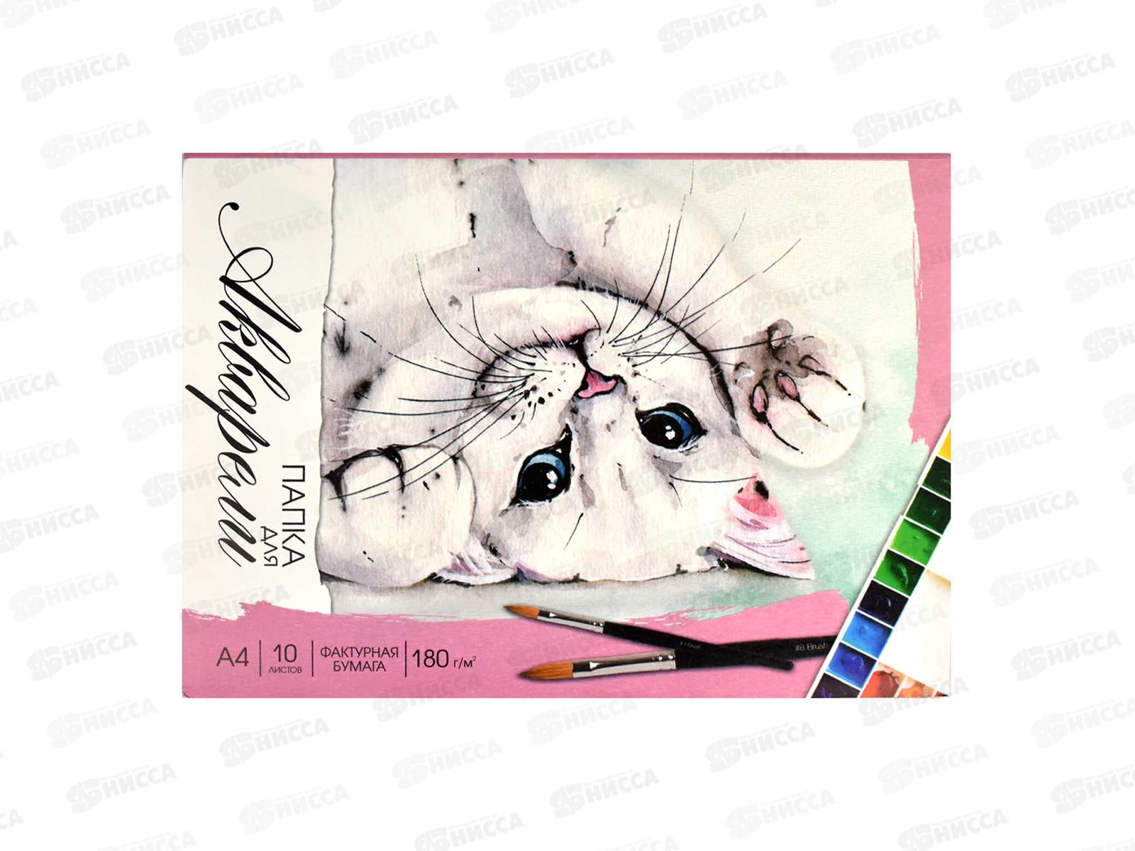 Папка д/акварели А4 10л ФЕН Котик, 180г/м2 67350  *30