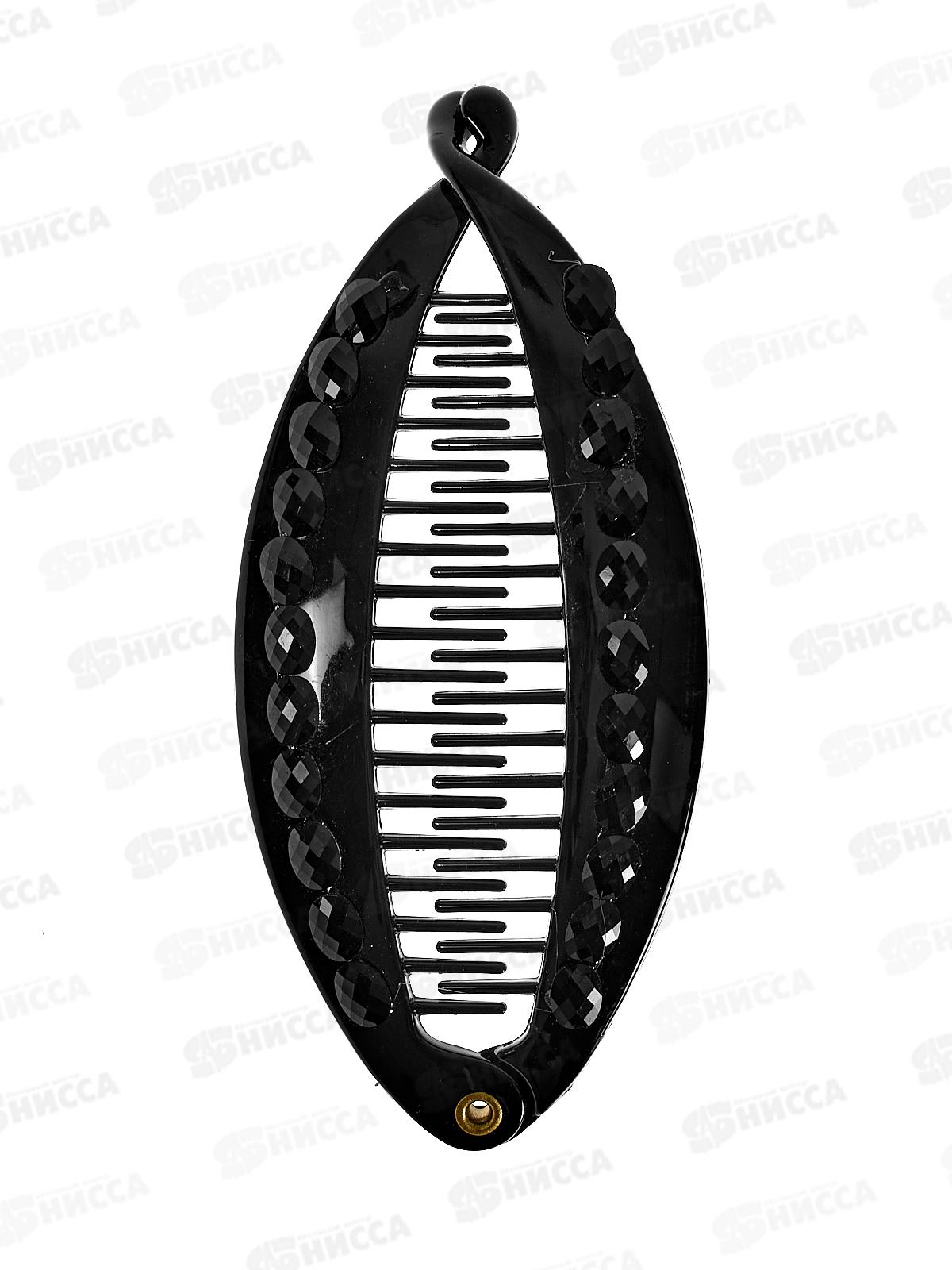 Заколка-банан &quotОвал&quot черная с камнем №6649