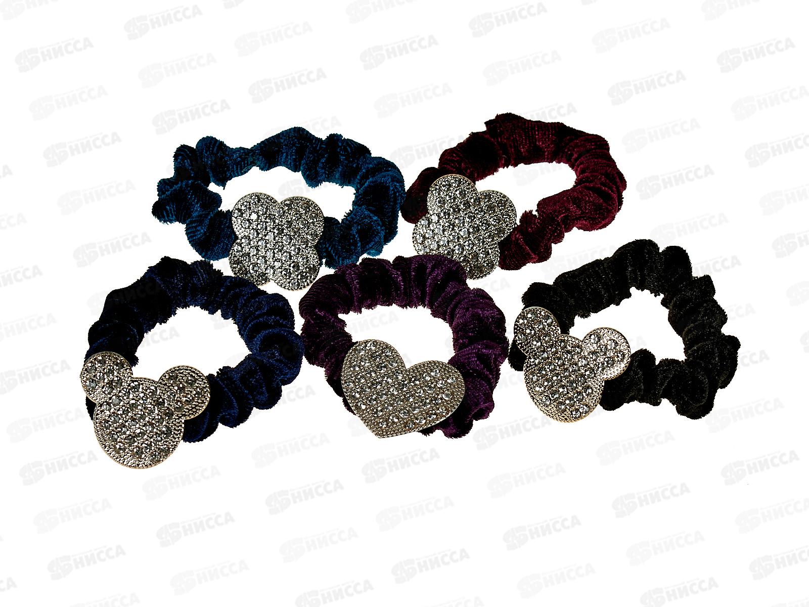 Резинка д/волос бархатная цветная,стразы №10050 (уп 5шт)