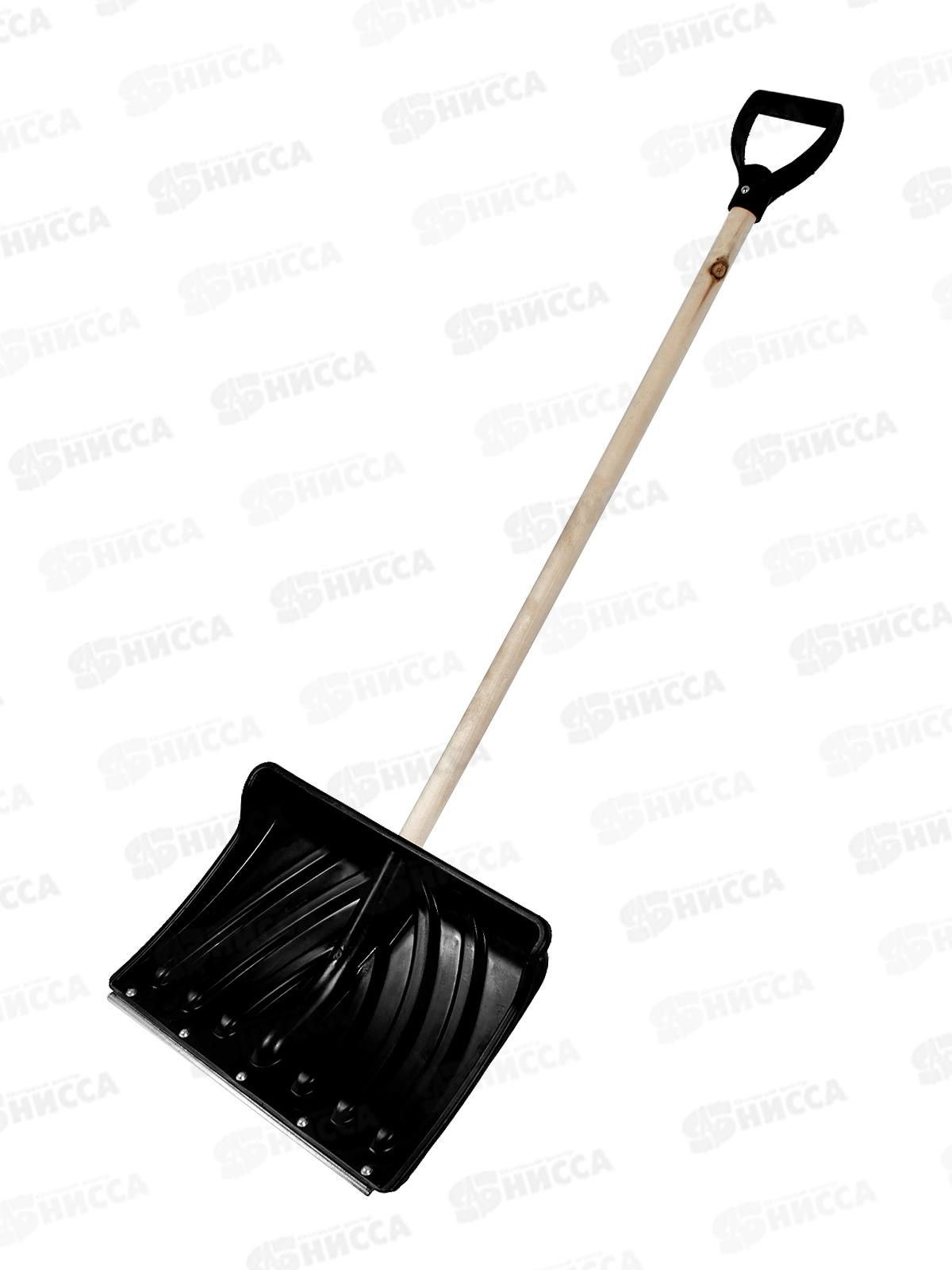 Лопата снеговая 465*340мм &quotКрепыш-№2&quot пластмассовая, с клепанной планкой, с деревянным черенком и V-ручкой