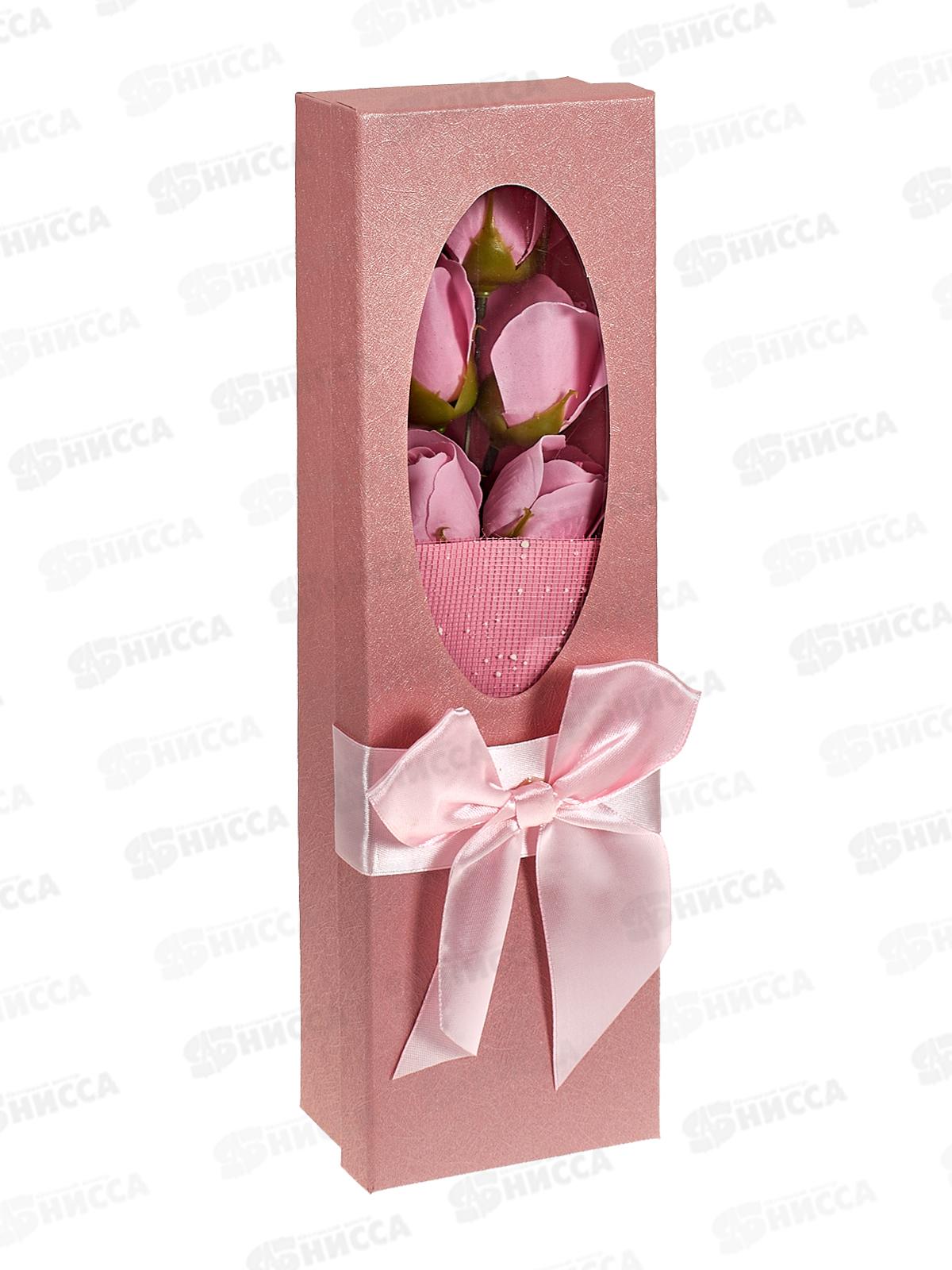 Букет мыльный из 5 роз розовых, в коробке 6962351