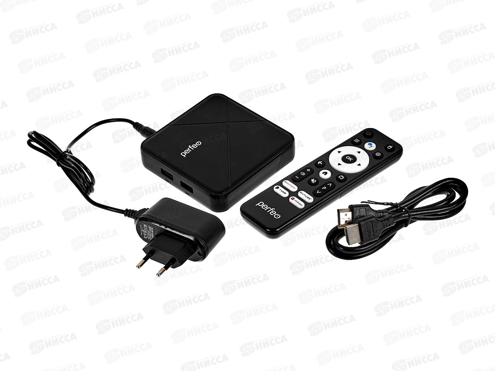ТВ-приставка Perfeo Smart-TV BOX &quotPREMIER 4/16&quot, Allwinner H618, Android 12, 4Gb/16Gb, HDMI/AV, Пульт Bluetooth