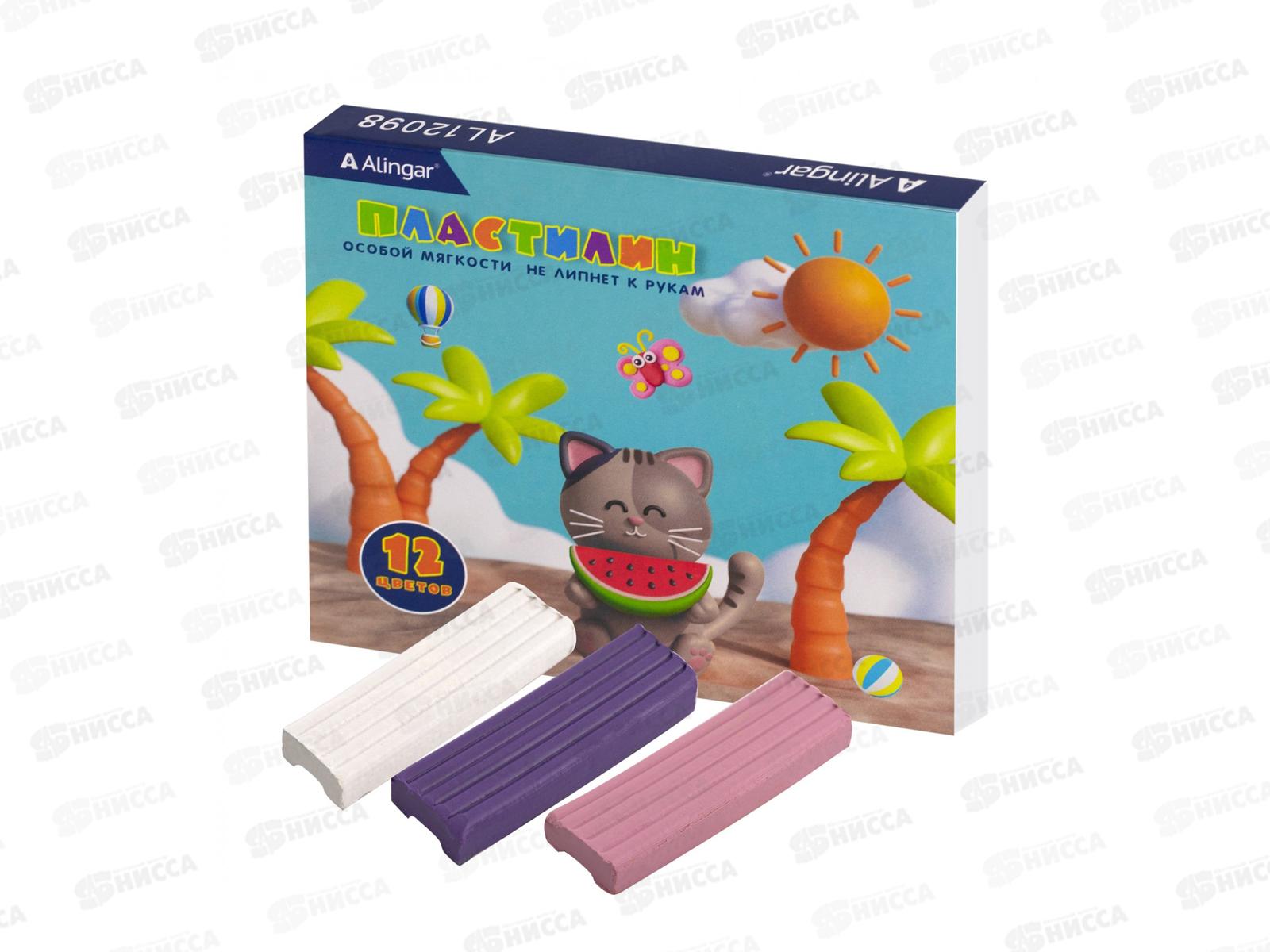 Пластилин 12цв 180г Alingar Котик,AL12098 *36