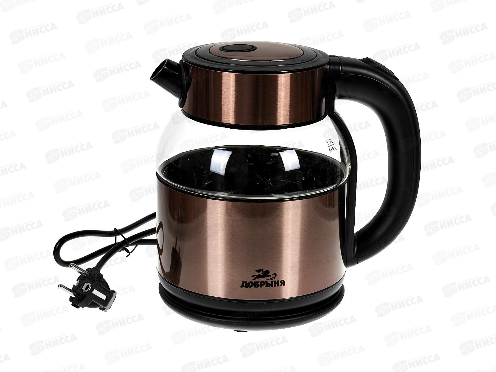 Чайник электрический DO-1264С 1800Вт 1,7л стекло медные встав Добрыня