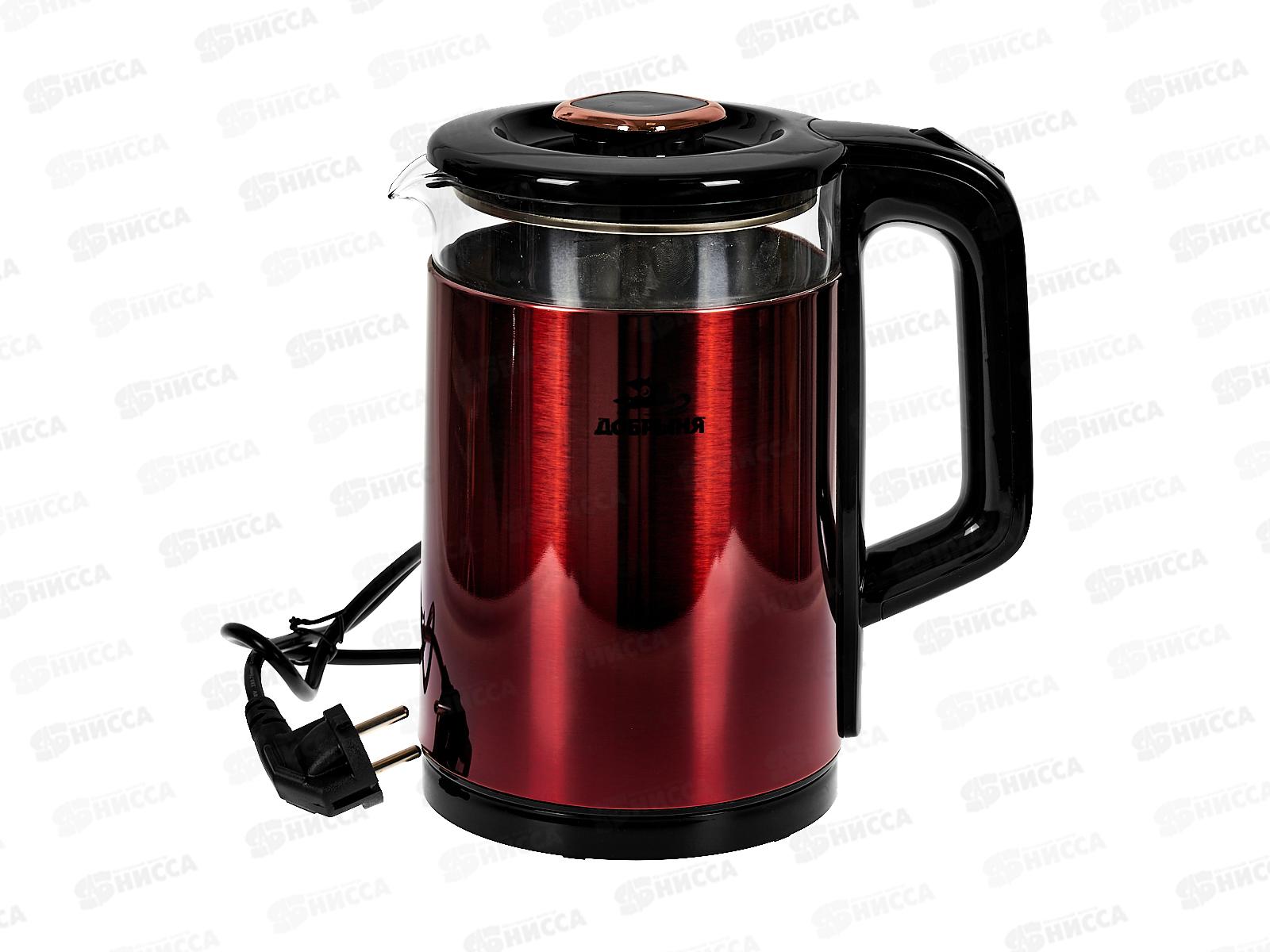 Чайник электрический DO-1269R 1500Вт 1,6л нжс/стекло красный Добрыня