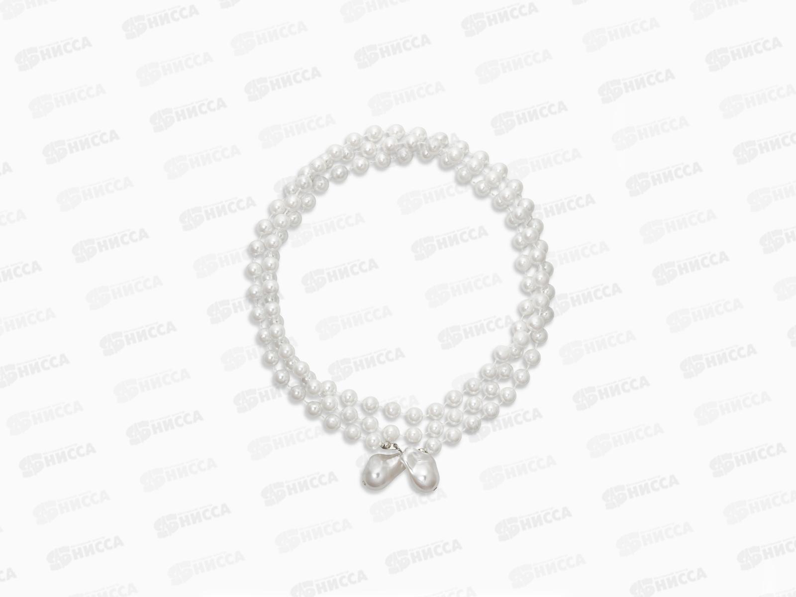 Бусы &quotНить жемчуга&quot №8 с подвесами, L=120см, белый в серебре 10936567