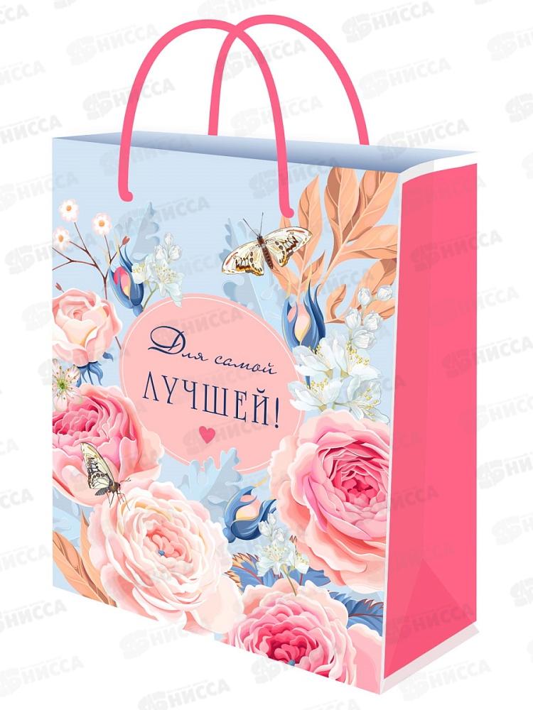 Пакет подарочный MI 26,4х32,7х8см (L) Бабочки на цветах ППК-7863 *12