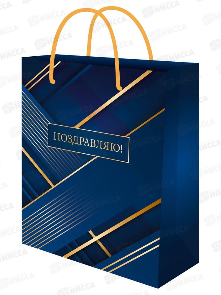Пакет подарочный MI 26,4х32,7х8см (L) Геометрия на синем ППК-7862 *12