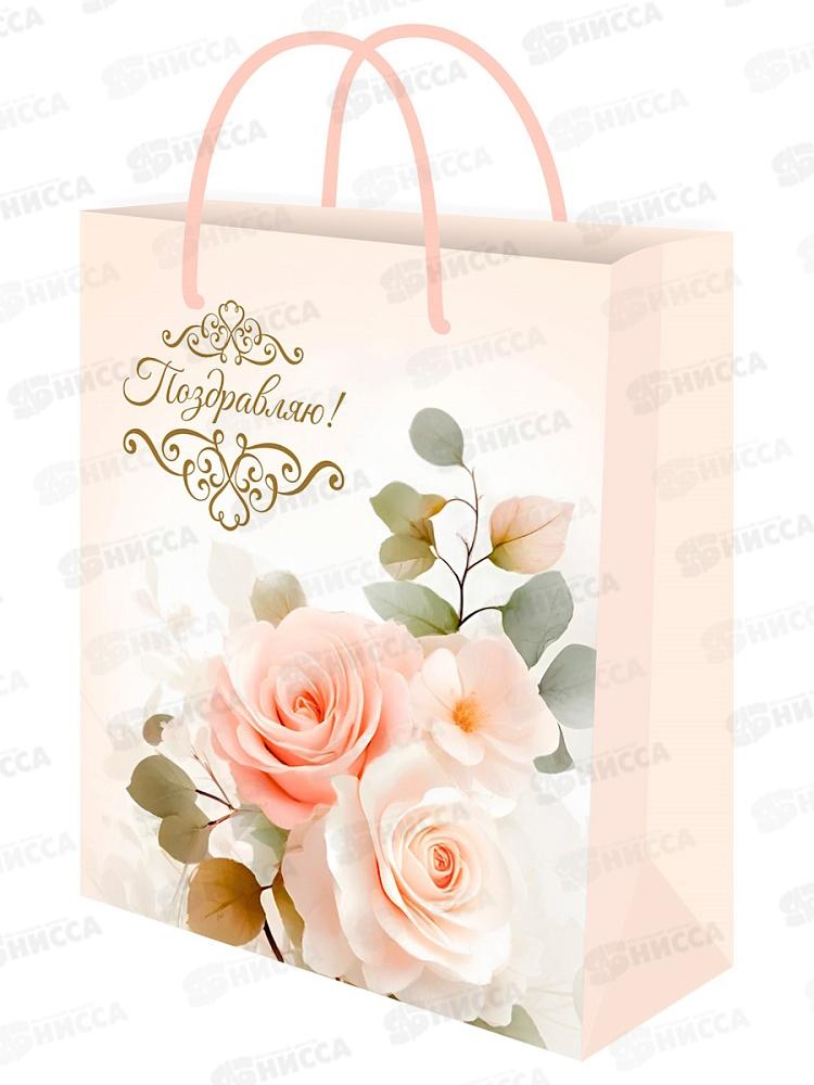 Пакет подарочный MI 26,4х32,7х8см Нежные розы, ППК-7827 *12