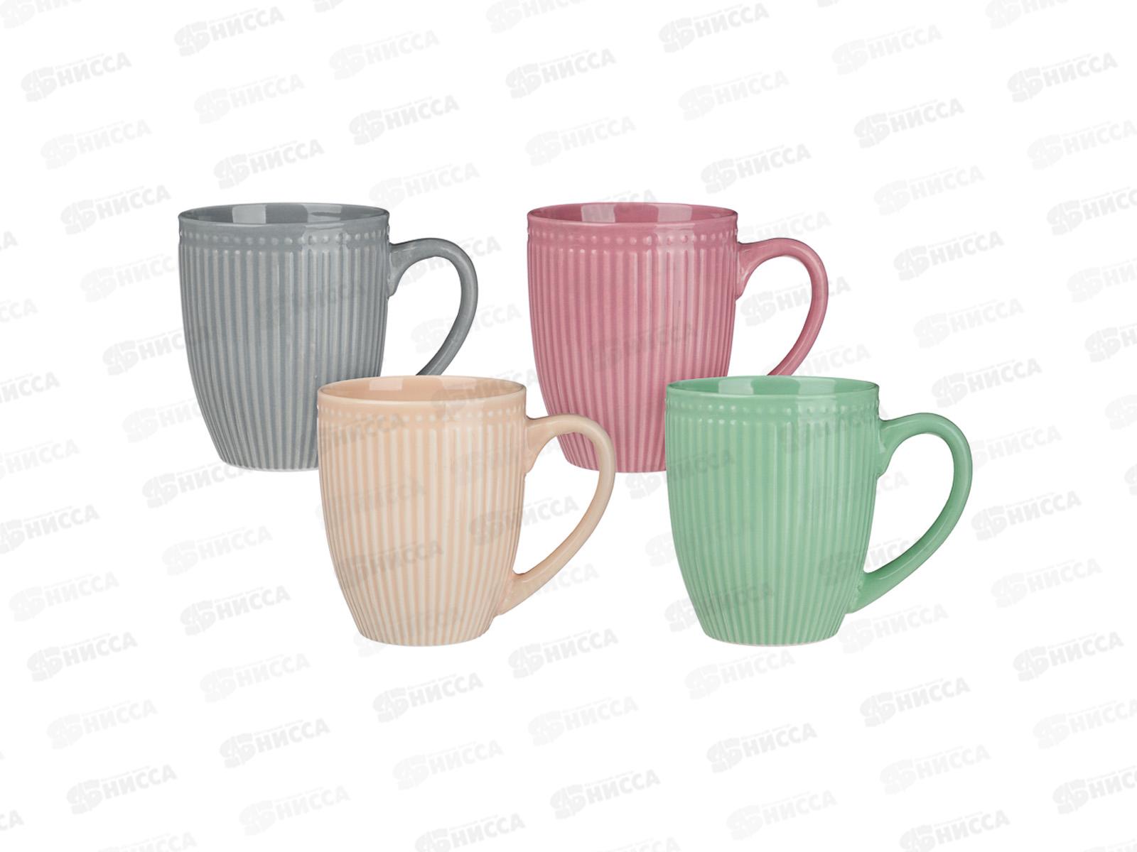 Набор кружек 4шт 380мл, однотон. рельеф MILLIMI фарфор, 806-237  г