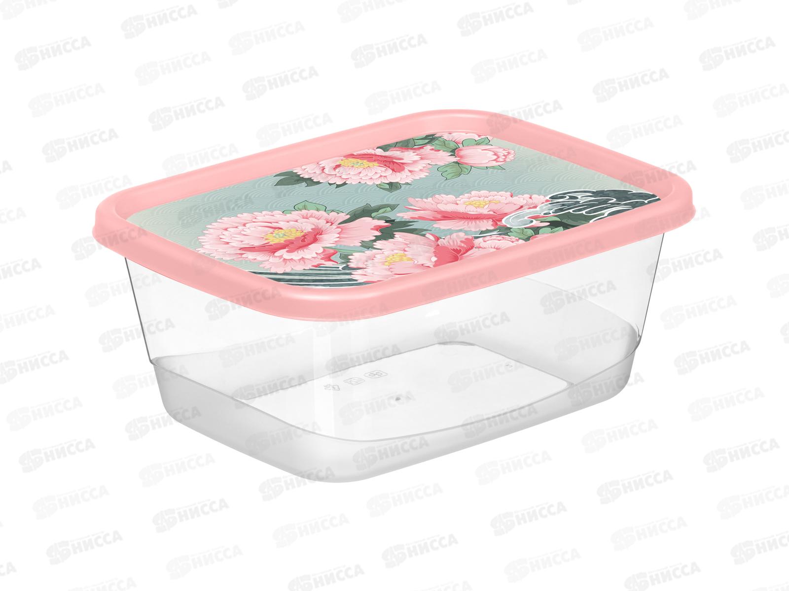 Контейнер 0,85л &quotСад пионов&quot прямоугольный розовый 223151608/04