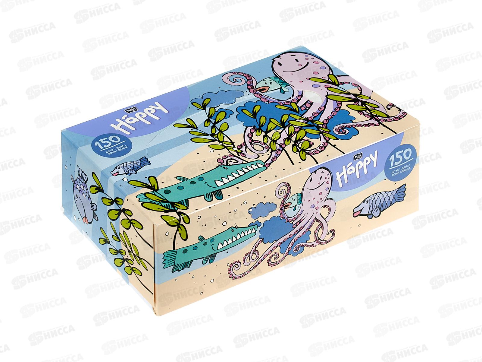 БЕЛЛА платочки нос. Универсальные Микс Happy 150шт 150-018