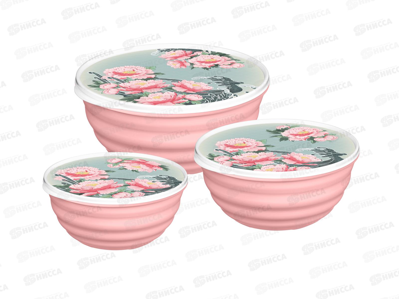 Набор мисок &quotLatina&quot 3шт с/кр (1,1л+2,1л+3,2л) &quotСад пионов&quot розовый 223152508/04 *10