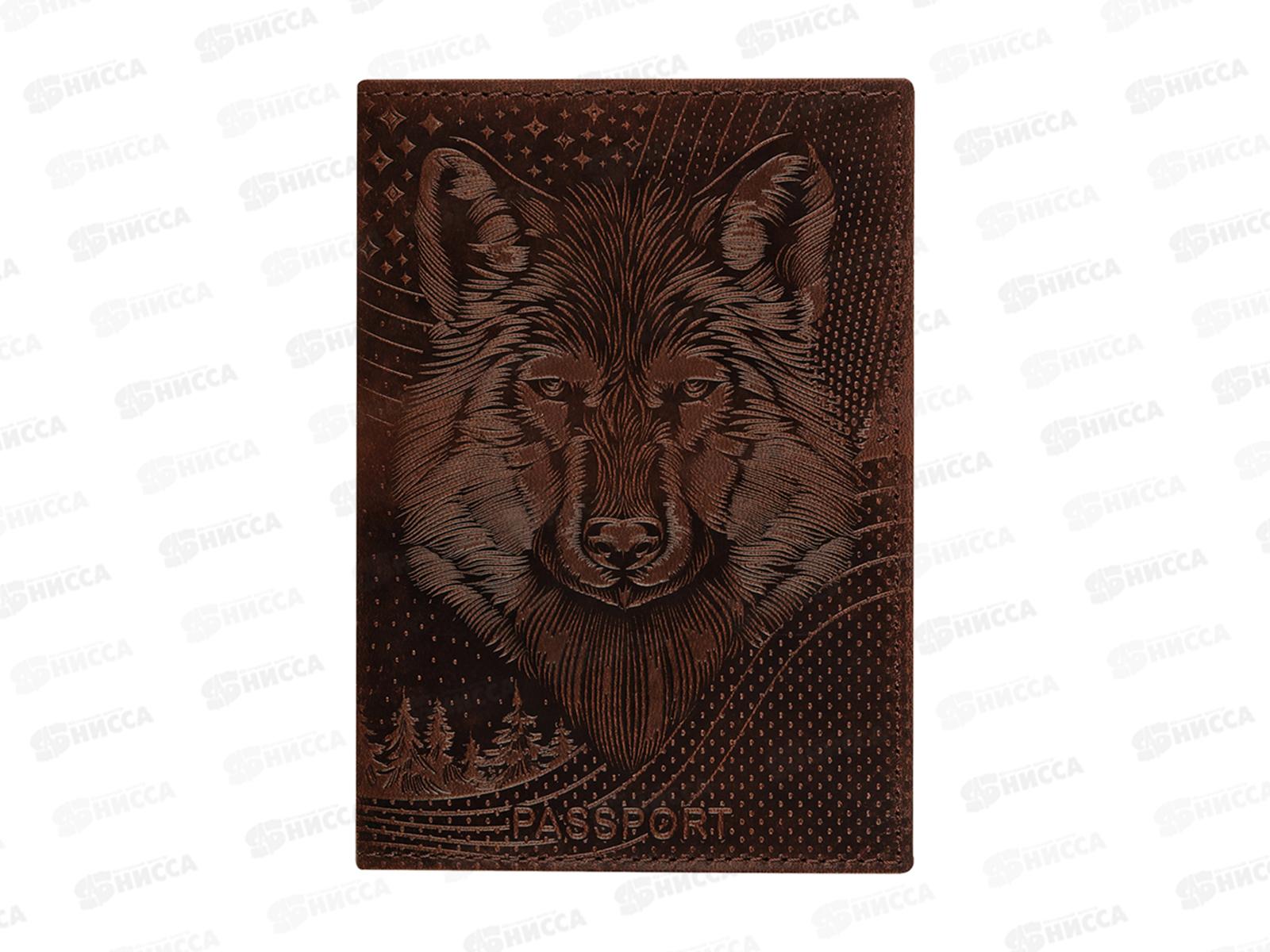 Обложка д/паспорта OfficeSpace Волк кожа,тиснение коричневая 339856 *5