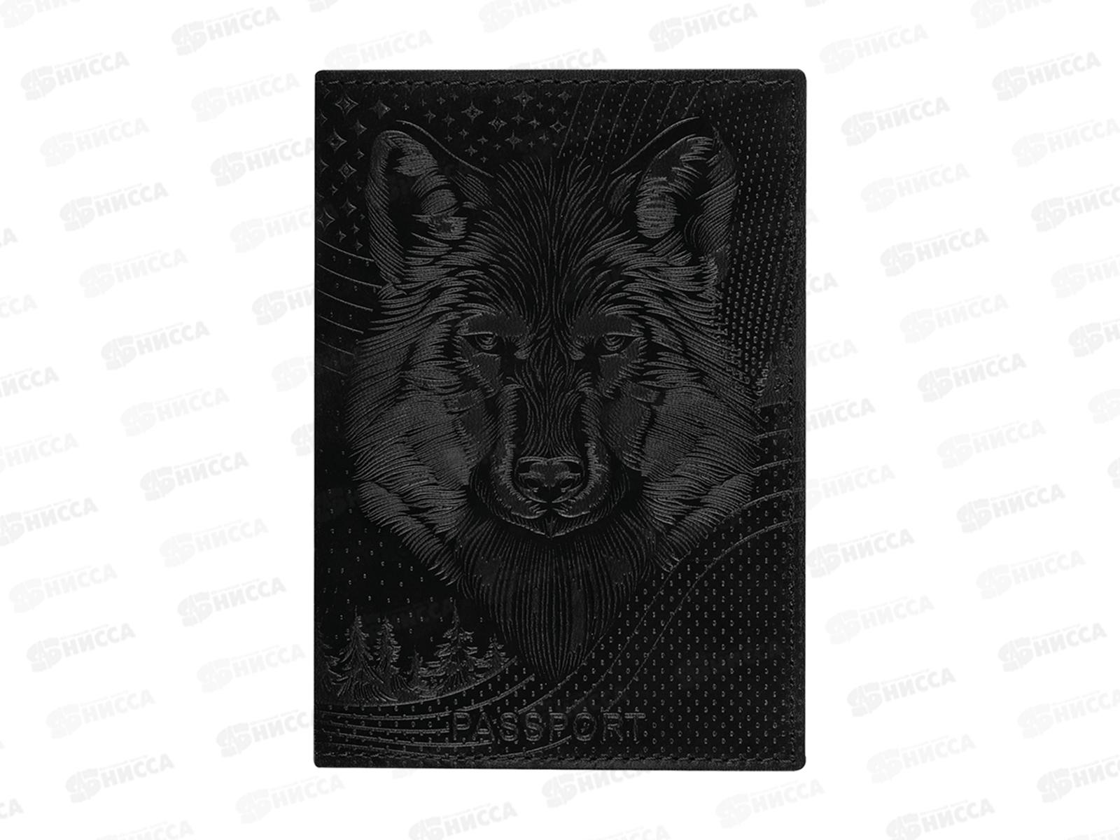Обложка д/паспорта OfficeSpace Волк кожа,тиснение черная 339855 *5