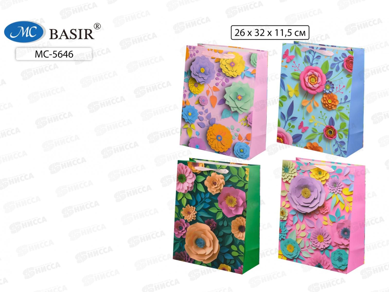 Пакет подароч. бумажный, 26*32*11,5см, ЦВЕТЫ, асс.МС-5646 *20