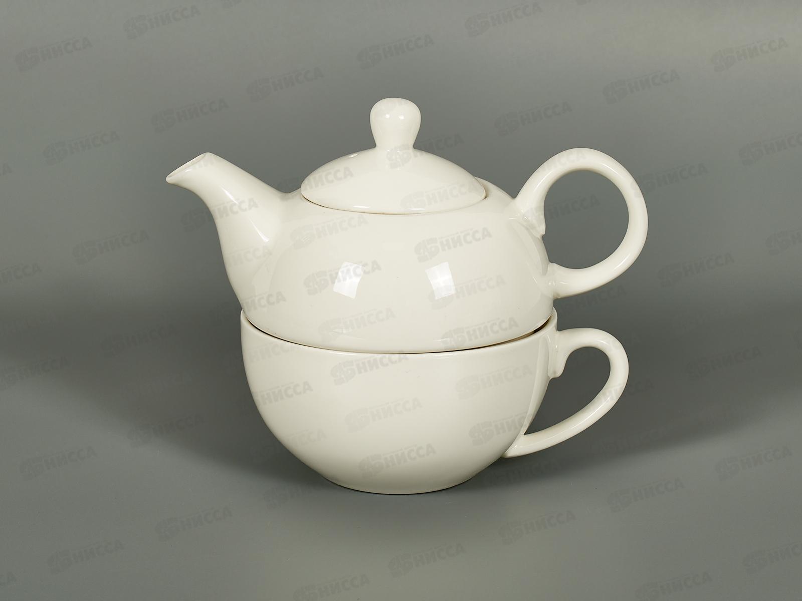 Набор чайный 2пр Белье тк21 Чайник 500мл+чашка 300мл фарфор в п/к *1