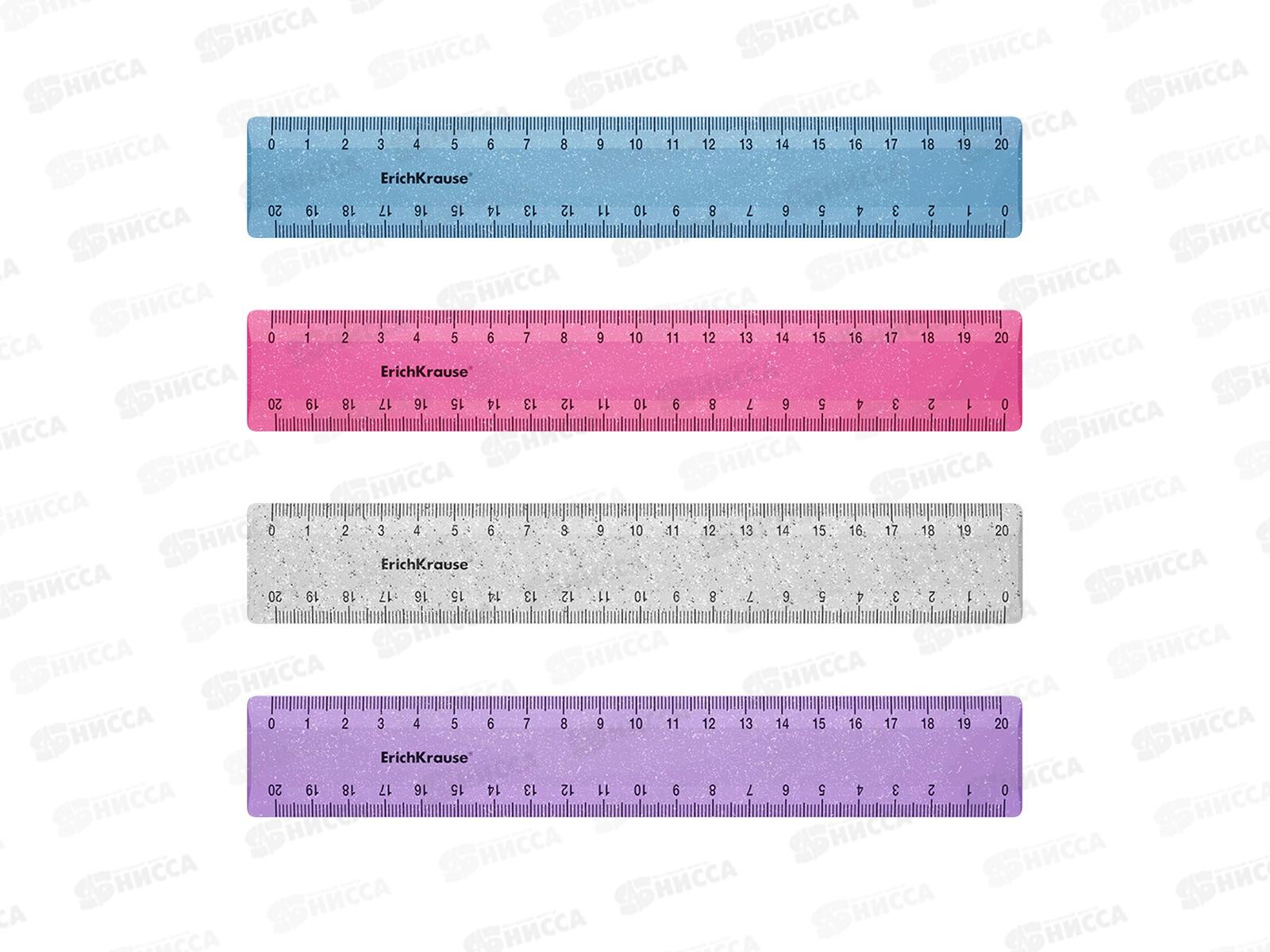 Линейка 20см EK пласт., Glitter  асс. 55516 *44