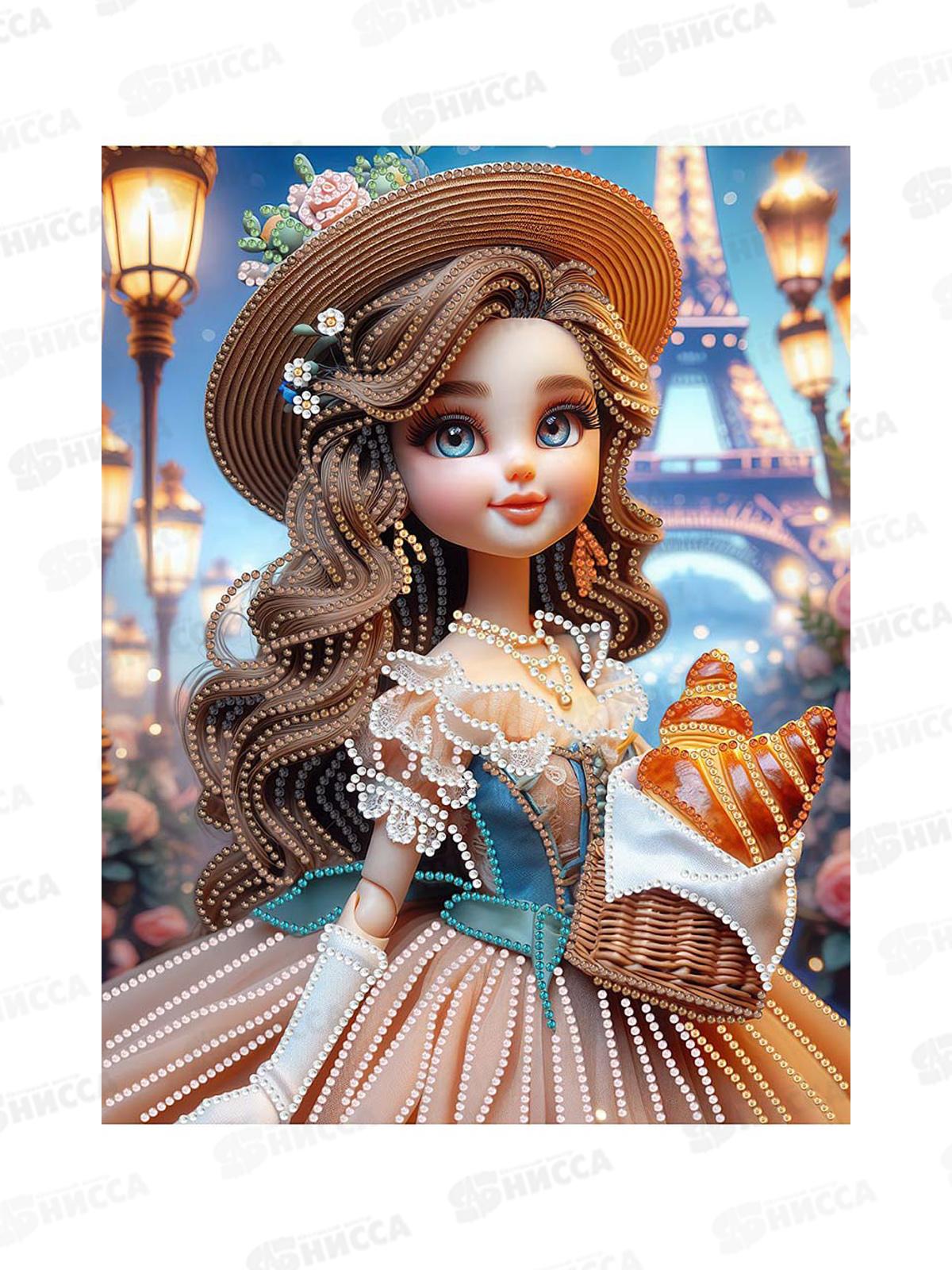 Алмаз. мозаика (блест.) 23х30см Куколка в Париже, НД-1569 с подр.