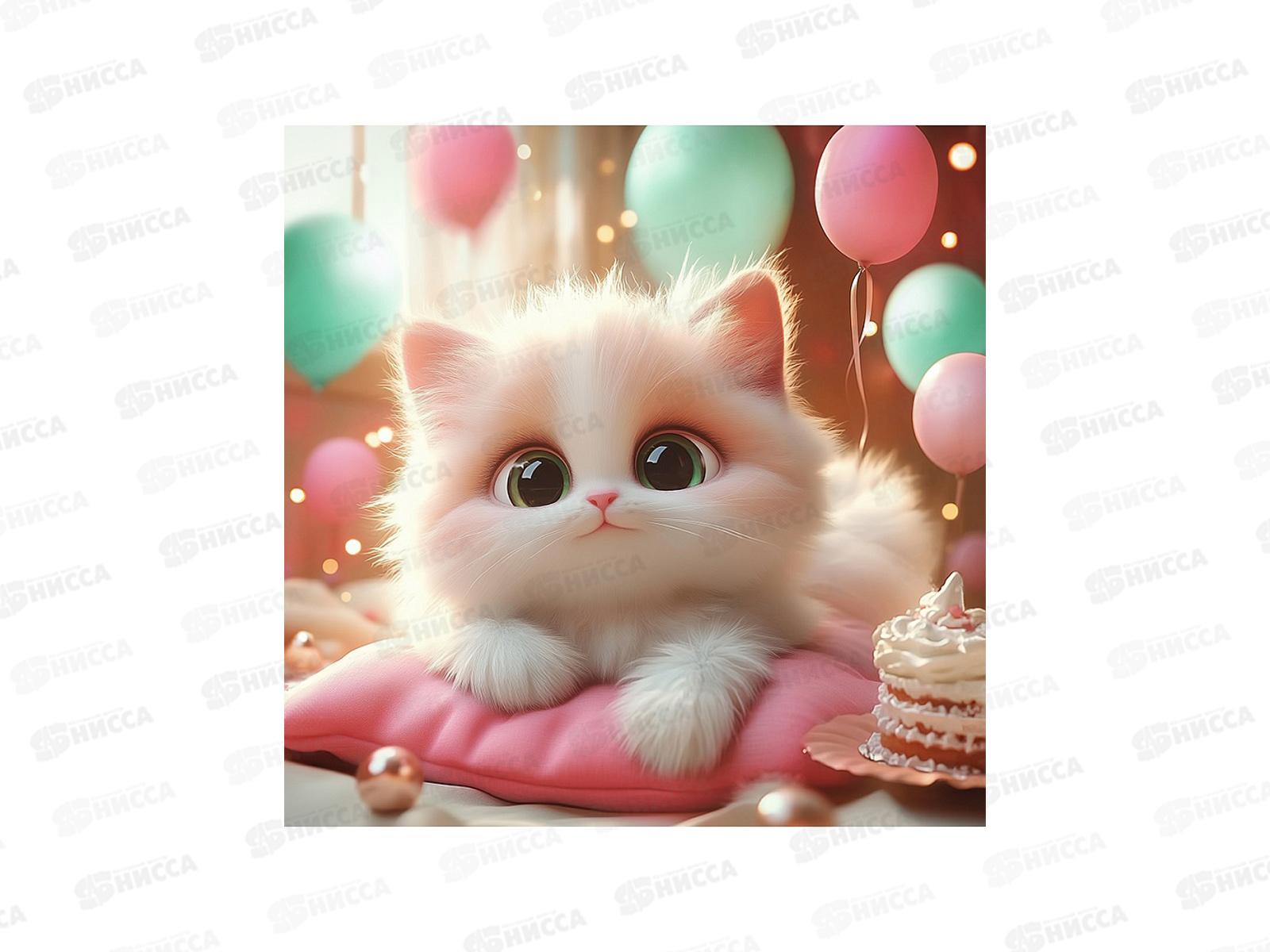 Алмаз. мозаика (класс.) 20х20см Праздничный котик, НД-1880 с подр.