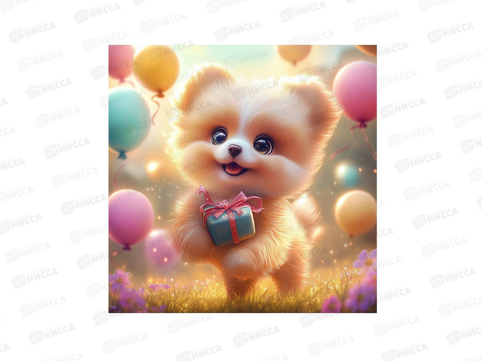 Алмаз. мозаика (класс.) 20х20см Щенок с подарками, НД-1887 с подр.