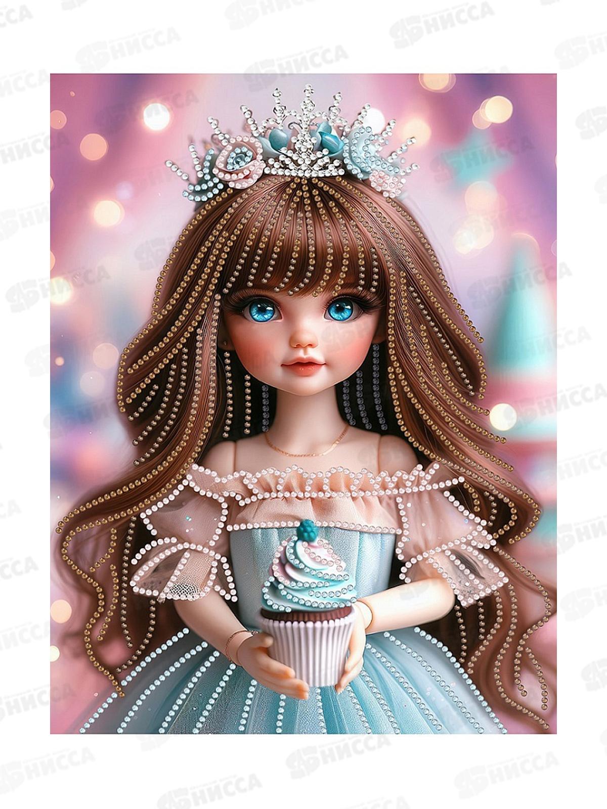 Алмаз. мозаика (блест.) 23х30см Куколка с капкейком, НД-1568 с подр.