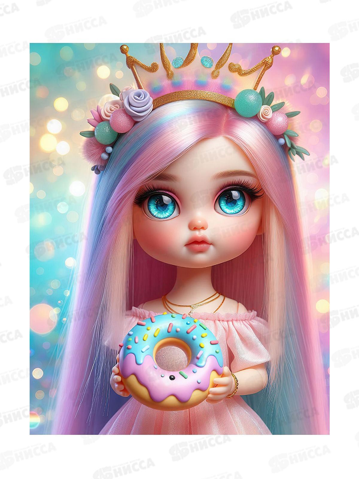 Алмаз. мозаика (блест.) 23х30см Куколка с пончиком, НД-1571 с подр.