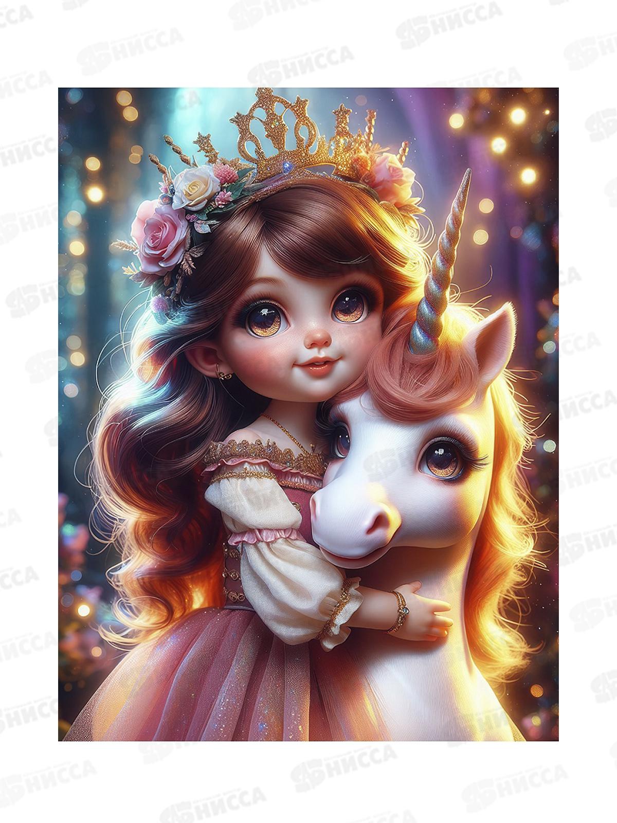 Алмаз. мозаика (блест.) 23х30см Волшебница и единорог, НД-2004 с подр.