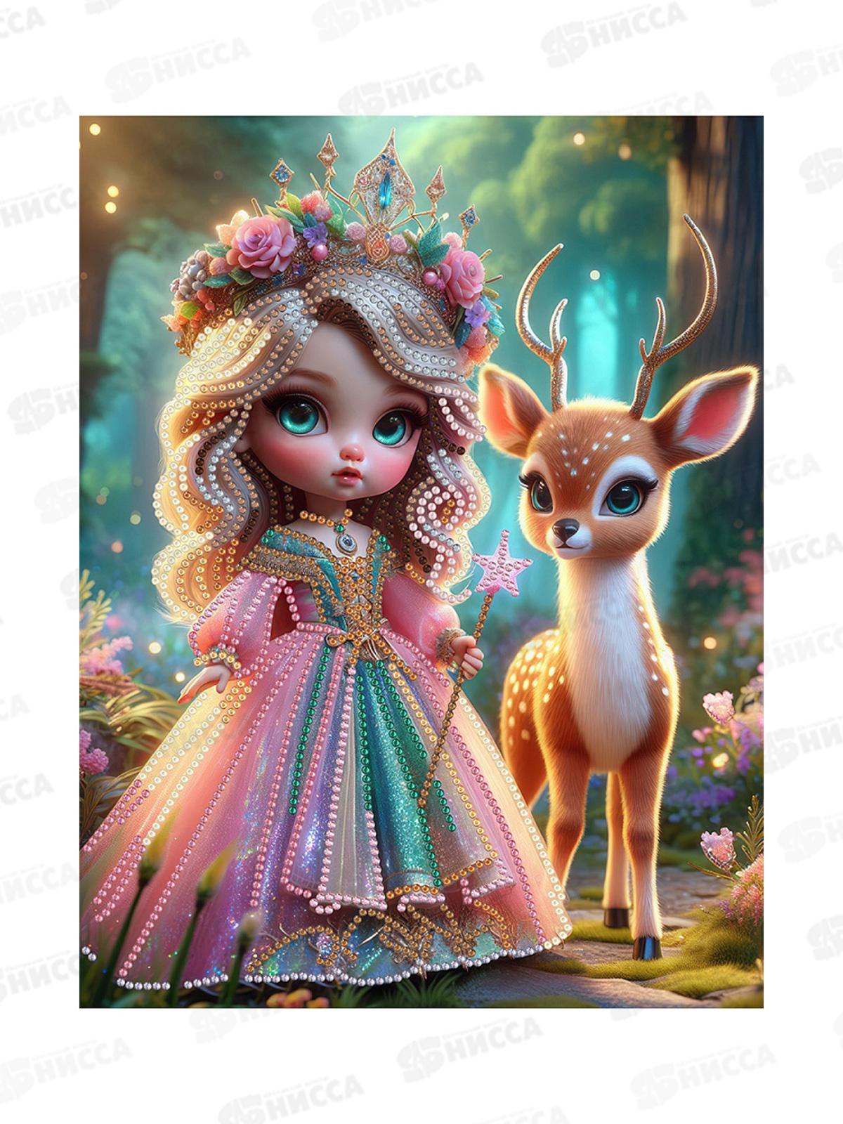 Алмаз. мозаика (блест.) 23х30см Куколка с оленёнком, НД-2010 с подр.