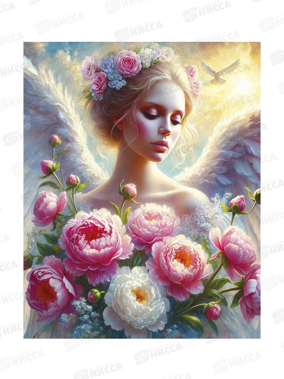 Алмаз. мозаика (класс.) 40х50см Ангел с цветами, НД-1275 с подр.