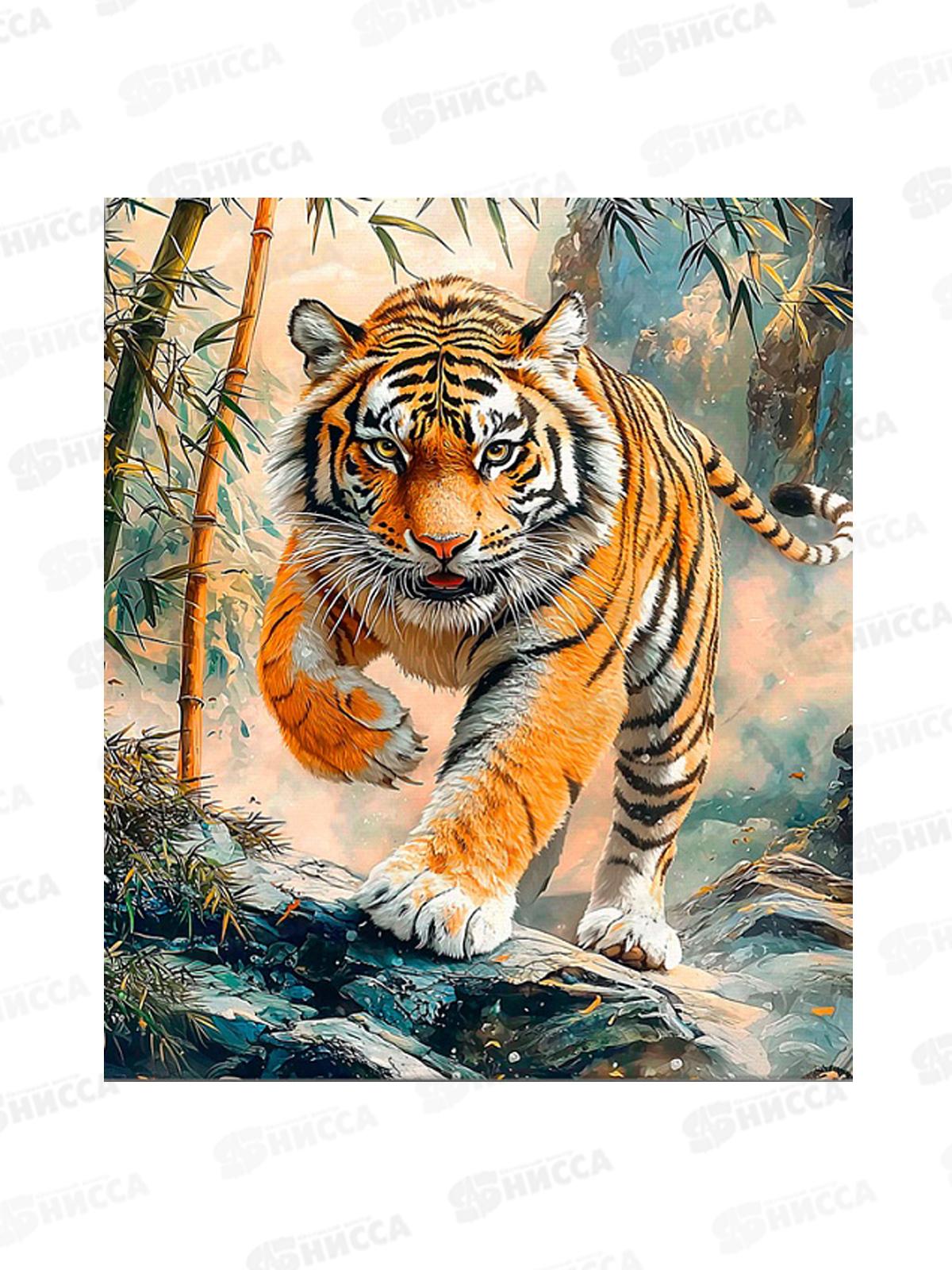 Алмаз. мозаика (класс.) 40х50см Голодный тигр, НД-1282 с подр.