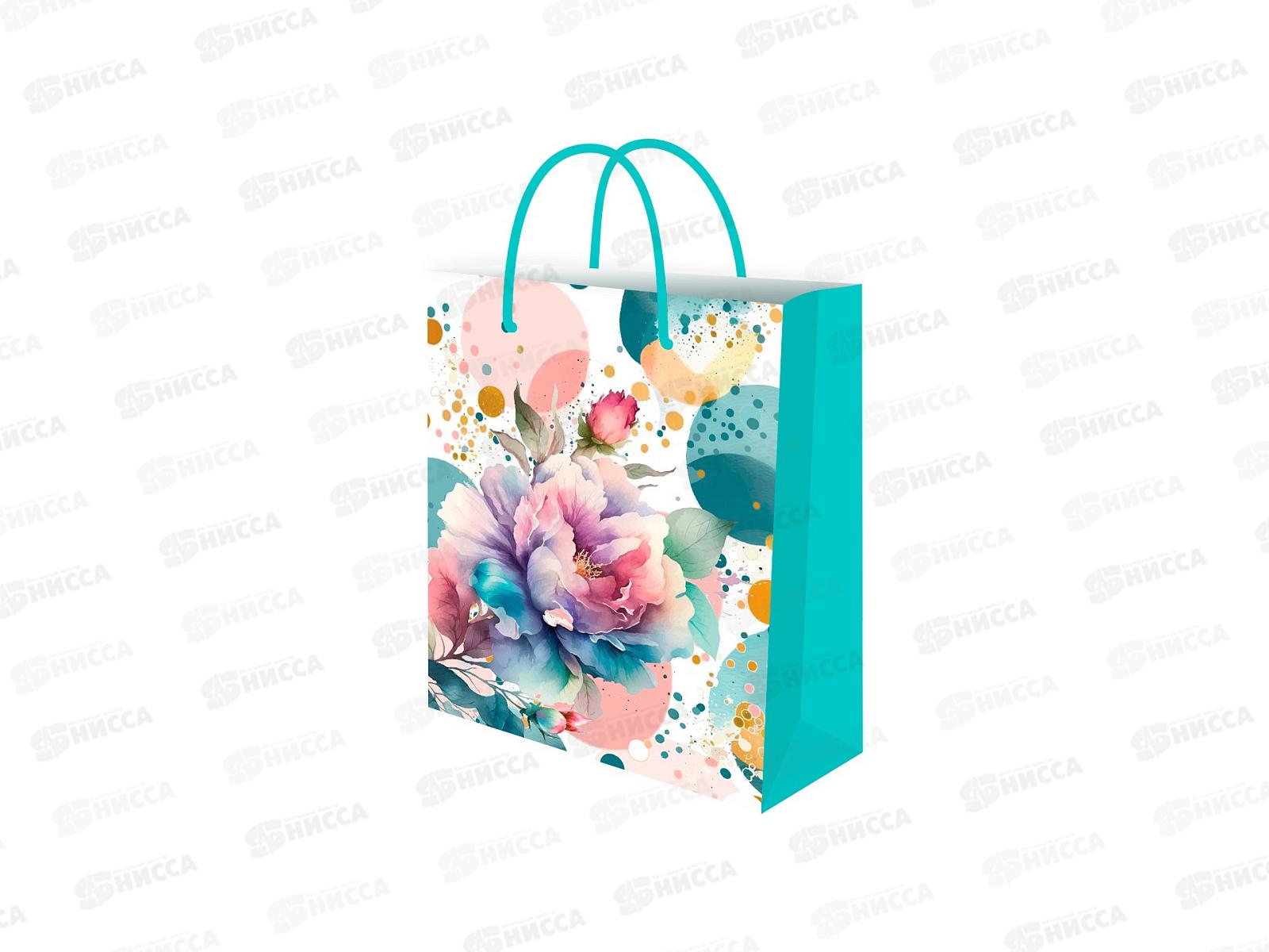 Пакет подарочный MI 11,5х14,5х6см Акварельные цветы, ППК-7881*12