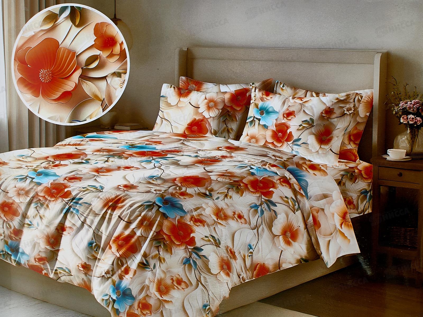 КПБ 2,0 сп PANDORA полисатин с евро простыней 5D Цветочная акварель