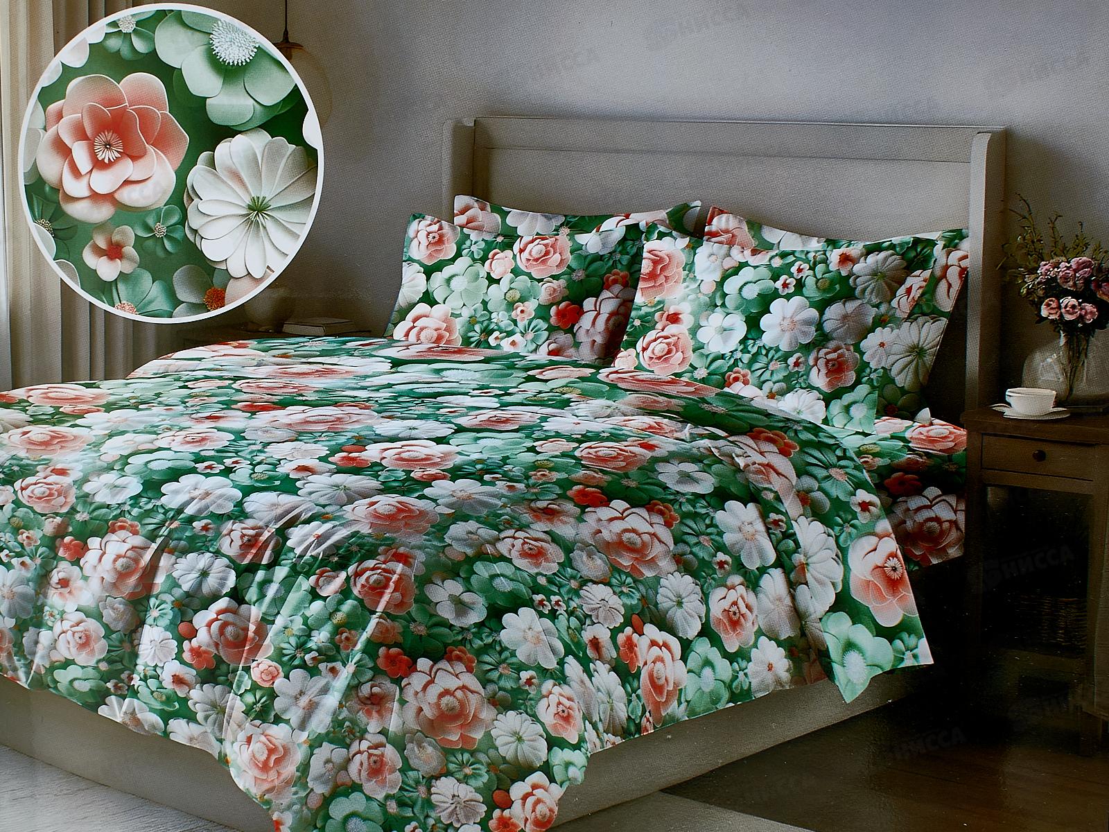 КПБ 2,0 сп PANDORA полисатин с евро простыней 5D Цветочнвй танец