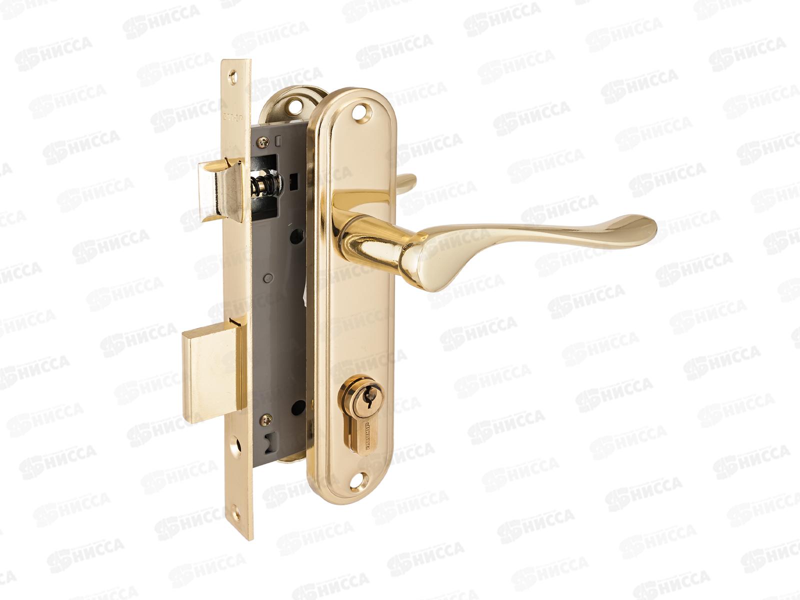 Замок врезной Аллюр 127/1 GP латунь с руч *12 081 (деф.уп)