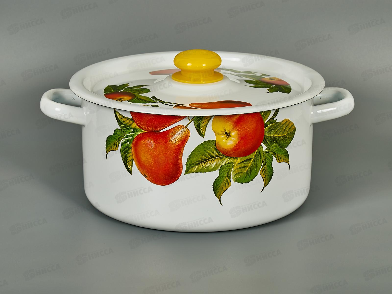 Кастрюля 5,5л широкая декор белая с деколью на крышке С16117.39