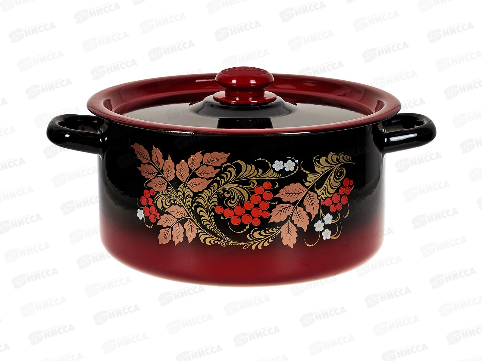 Кастрюля 5,5л широкая декор цил красно-черная с пластм кноп С16117.38