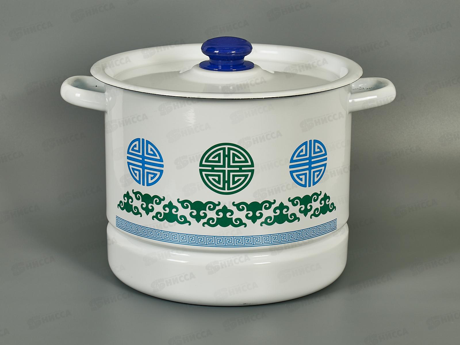 Мантоварка 9,0л Сине-зелен узор с пластм кнопкой 3 вставки С1722.3*128