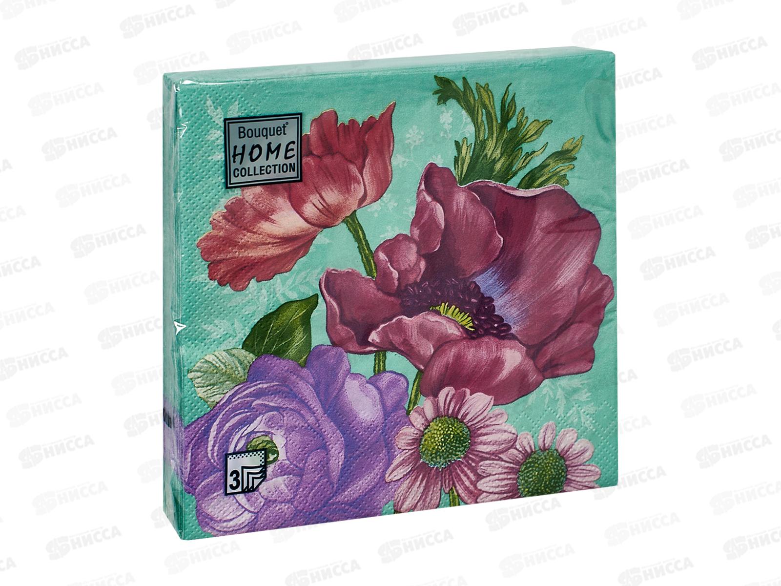 Салфетки 3-х слойные 20 листов 33*33 Bouquet Цветочная композиция на зеленом *12 25361