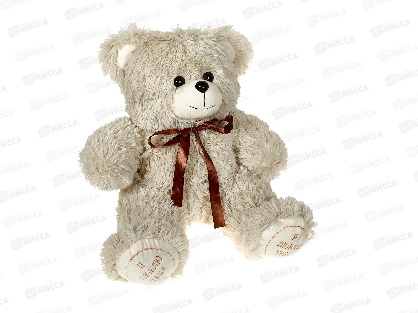 Медведь Гриня 38см, светло-серый с лентой,  Мила