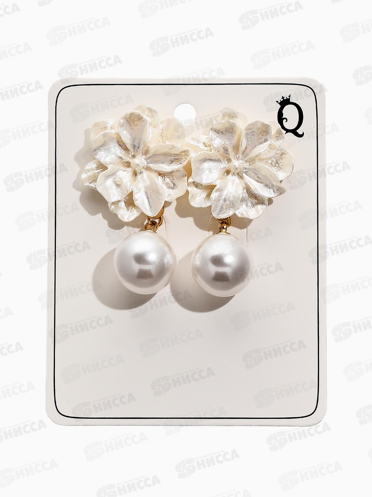 Серьги &quotЦветок с жемчугом&quot молочный в золоте 10904796
